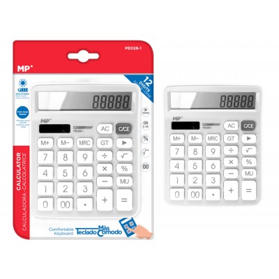 MP αριθμομηχανή PE028, ηλιακό & μπαταρίες, 12 ψηφία, λευκή MP αριθμομηχανή PE028, ηλιακό & μπαταρίες, 12 ψηφία, λευκή