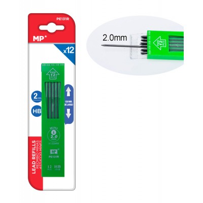 MP ανταλλακτικές μύτες για μηχανικό μολύβι PE131R, ΗΒ, 2mm, 12τμχ MP ανταλλακτικές μύτες για μηχανικό μολύβι PE131R, ΗΒ, 2mm, 12τμχ