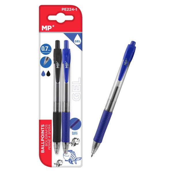 MP στυλό διαρκείας gel PE224-1, 0.7mm, μπλε & μαύρο, 2τμχ MP στυλό διαρκείας gel PE224-1, 0.7mm, μπλε & μαύρο, 2τμχ