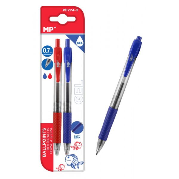 MP στυλό διαρκείας gel PE224-2, 0.7mm, μπλε & κόκκινο, 2τμχ MP στυλό διαρκείας gel PE224-2, 0.7mm, μπλε & κόκκινο, 2τμχ