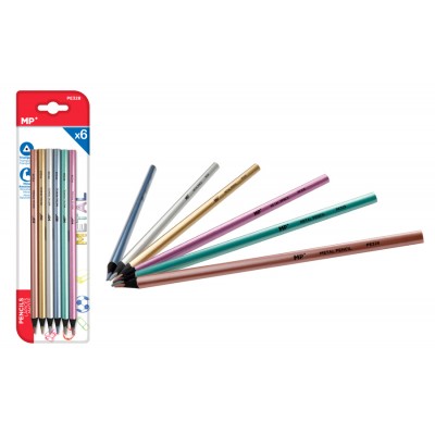 MP χρωματιστές ξυλομπογιές PE328, τρίγωνες, μεταλλικό χρώμα, 6τμχ MP χρωματιστές ξυλομπογιές PE328, τρίγωνες, μεταλλικό χρώμα, 6τμχ