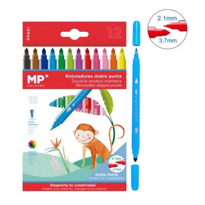 MP σετ χρωματιστών μαρκαδόρων με διπλή μύτη 2.1 & 3.7mm PP861, 12τμχ MP σετ χρωματιστών μαρκαδόρων με διπλή μύτη 2.1 & 3.7mm PP861, 12τμχ