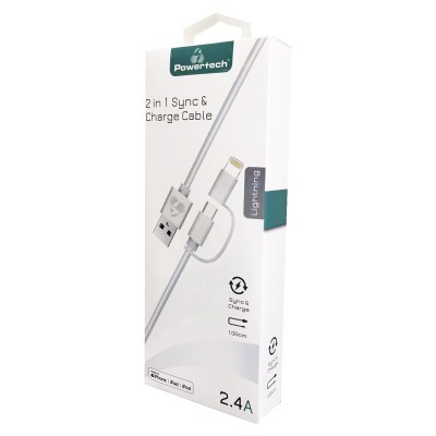 POWERTECH Καλώδιο USB σε Micro/Lightning prime PT-707, MFi, 1m, λευκό POWERTECH Καλώδιο USB σε Micro/Lightning prime PT-707, MFi, 1m, λευκό