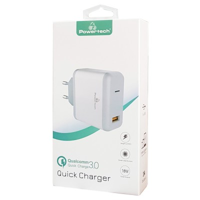 POWERTECH Φορτιστής Τοίχου PT-709, 1x USB, 18W, 3A, λευκό