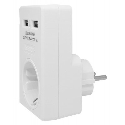 POWERTECH Αντάπτορας ρεύματος schuko PT-767, 2x USB, λευκός POWERTECH Αντάπτορας ρεύματος schuko PT-767, 2x USB, λευκός