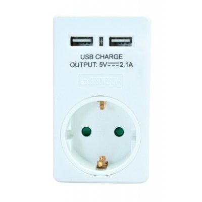 POWERTECH Αντάπτορας ρεύματος schuko PT-767, 2x USB, λευκός POWERTECH Αντάπτορας ρεύματος schuko PT-767, 2x USB, λευκός