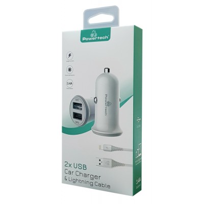 POWERTECH Φορτιστής αυτοκινήτου & καλώδιο Lightning PT-774, 2x USB, 3.4A POWERTECH Φορτιστής αυτοκινήτου & καλώδιο Lightning PT-774, 2x USB, 3.4A