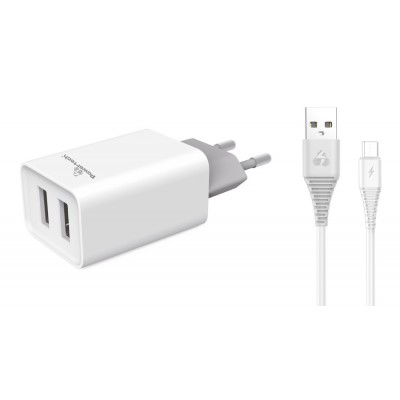 POWERTECH Φορτιστής τοίχου & καλώδιο Micro USB PT-775, 2x USB, 2.1A POWERTECH Φορτιστής τοίχου & καλώδιο Micro USB PT-775, 2x USB, 2.1A