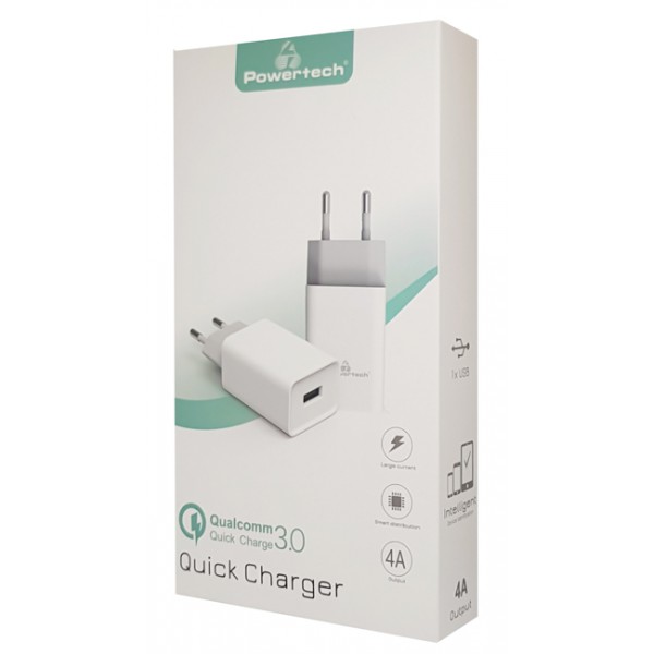 POWERTECH Φορτιστής τοίχου PT-780, 1x USB, 20W, 4A, QC 3.0, λευκός POWERTECH Φορτιστής τοίχου PT-780, 1x USB, 20W, 4A, QC 3.0, λευκός
