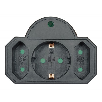 POWERTECH αντάπτορας ρεύματος PT-817, 1x schuko, 2x euro, 16A, μαύρος POWERTECH αντάπτορας ρεύματος PT-817, 1x schuko, 2x euro, 16A, μαύρος