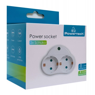 POWERTECH αντάπτορας ρεύματος PT-818, 2x schuko, 250V 16A, λευκός POWERTECH αντάπτορας ρεύματος PT-818, 2x schuko, 250V 16A, λευκός