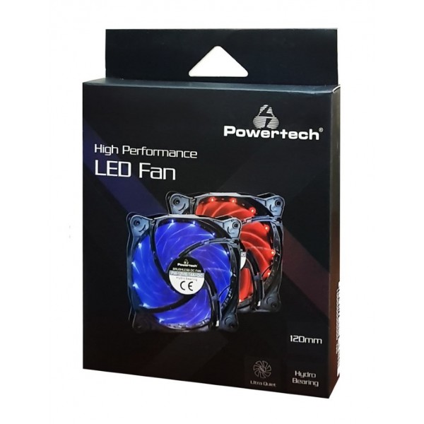 POWERTECH LED ανεμιστήρας PT-907, 120mm, 3pin/molex και 4 βίδες, μπλε