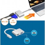POWERTECH converter USB Type-C σε VGA + HDMI 4K PTH-041, ασημί