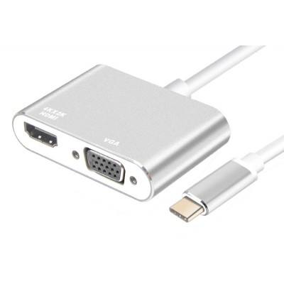 POWERTECH converter USB Type-C σε VGA + HDMI 4K PTH-041, ασημί POWERTECH converter USB Type-C σε VGA + HDMI 4K PTH-041, ασημί