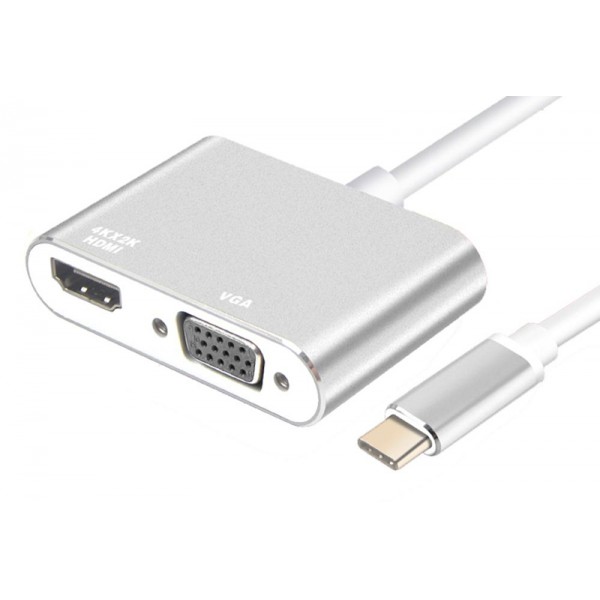 POWERTECH converter USB Type-C σε VGA + HDMI 4K PTH-041, ασημί