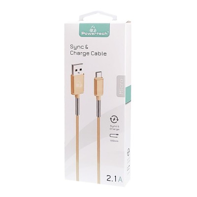 POWERTECH Καλώδιο USB σε Micro USB flex alu PTR-0016, copper, 1m, χρυσό POWERTECH Καλώδιο USB σε Micro USB flex alu PTR-0016, copper, 1m, χρυσό
