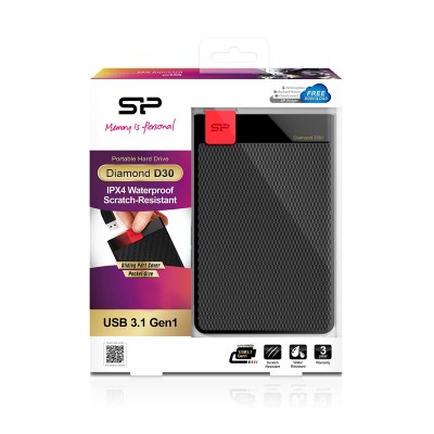 SILICON POWER Εξωτερικός HDD 1TB Diamond D30 D3S, USB 3.1, Black SILICON POWER Εξωτερικός HDD 1TB Diamond D30 D3S, USB 3.1, Black