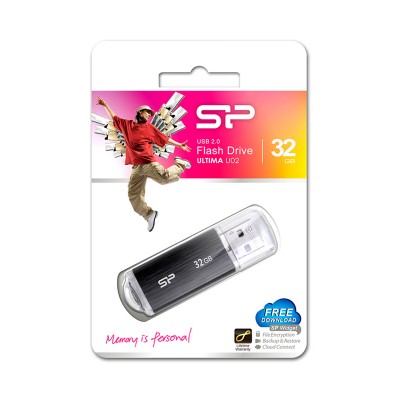 SILICON POWER USB Flash Drive Ultima U02, 32GB, USB 2.0, μαύρο SILICON POWER USB Flash Drive Ultima U02, 32GB, USB 2.0, μαύρο