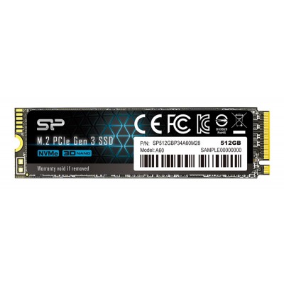 SILICON POWER SSD PCIe Gen3x4 P34A60 M.2 2280, 512GB, 2.200-1.600MB/s SILICON POWER SSD PCIe Gen3x4 P34A60 M.2 2280, 512GB, 2.200-1.600MB/s