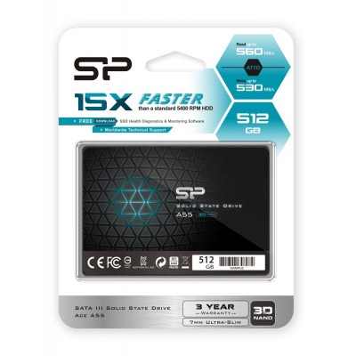 SILICON POWER SSD A55 512GB, 2.5", SATA III, 560-530MB/s 7mm, TLC SILICON POWER SSD A55 512GB, 2.5", SATA III, 560-530MB/s 7mm, TLC