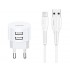 USAMS φορτιστής τοίχου T20 & καλώδιο Micro USB, 2x USB, 2.1A, λευκός