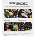 ZALMAN τροφοδοτικό MegaMax 600W ZM600-TXII, Active PFC, 80 plus