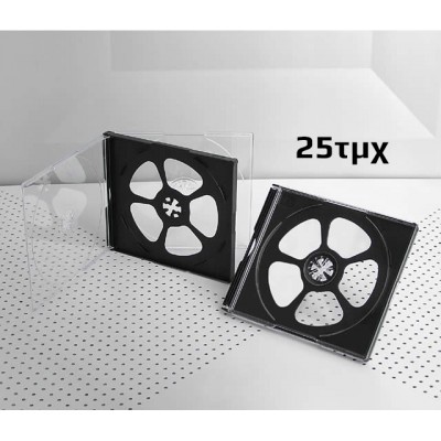 Πλαστική θήκη κανονική για 4 CD/DVD σε διάφανο/μαύρο χρώμα Πλαστική θήκη κανονική για 4 CD/DVD σε διάφανο/μαύρο χρώμα