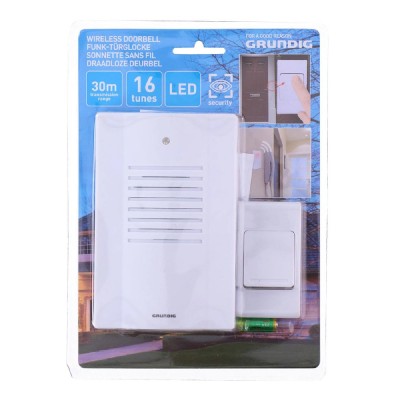 GRUNDIG ασύρματο κουδούνι 08792, με 16 μελωδίες, LED, 30m, λευκό GRUNDIG ασύρματο κουδούνι 08792, με 16 μελωδίες, LED, 30m, λευκό