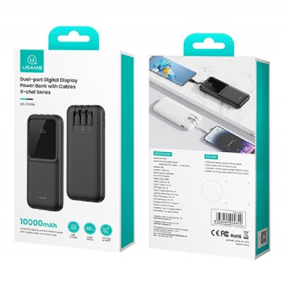 USAMS power bank US-CD194 με καλώδια, 5x έξοδοι, 10000mAh, 10W, μαύρο USAMS power bank US-CD194 με καλώδια, 5x έξοδοι, 10000mAh, 10W, μαύρο