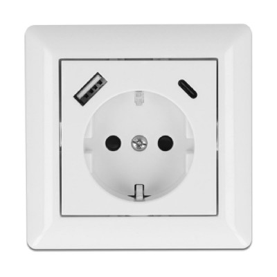 DELOCK πρίζα τοίχου 11489 με θύρες φόρτισης USB & USB Type-C 3.4A, λεύκη DELOCK πρίζα τοίχου 11489 με θύρες φόρτισης USB & USB Type-C 3.4A, λεύκη