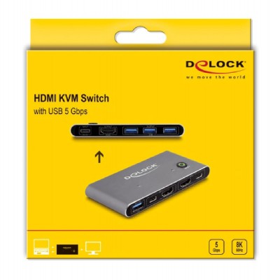 DELOCK HDMI KVM switch 18647 με 4x θύρες USB 5Gbps, 8K/30Hz, γκρι DELOCK HDMI KVM switch 18647 με 4x θύρες USB 5Gbps, 8K/30Hz, γκρι