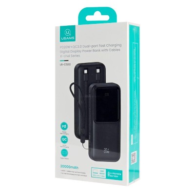 USAMS power bank US-CD212 με καλώδια, 4x έξοδοι, 20000mAh, 20W, μαύρο USAMS power bank US-CD212 με καλώδια, 4x έξοδοι, 20000mAh, 20W, μαύρο