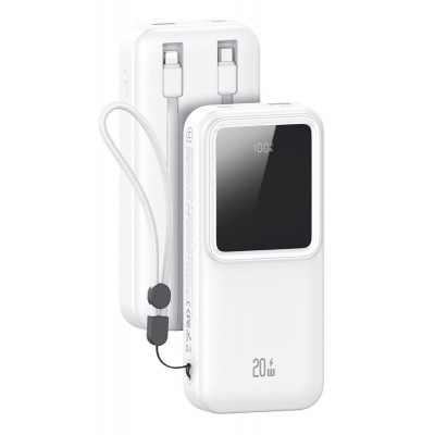 USAMS power bank US-CD212 με καλώδια, 4x έξοδοι, 20000mAh, 20W, λευκό USAMS power bank US-CD212 με καλώδια, 4x έξοδοι, 20000mAh, 20W, λευκό