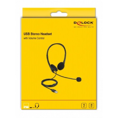 DELOCK headphones με μικρόφωνο 27179, stereo, USB, volume control, μαύρα DELOCK headphones με μικρόφωνο 27179, stereo, USB, volume control, μαύρα