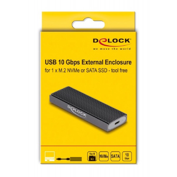 DELOCK θήκη για M.2 NVMe PCIe/SATA SSD 42019, tool free, 10Gbps, μαύρη DELOCK θήκη για M.2 NVMe PCIe/SATA SSD 42019, tool free, 10Gbps, μαύρη