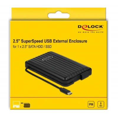DELOCK θήκη για 2.5" SATA HDD/SSD 42625, 6Gbps, IP66, μαύρη DELOCK θήκη για 2.5" SATA HDD/SSD 42625, 6Gbps, IP66, μαύρη