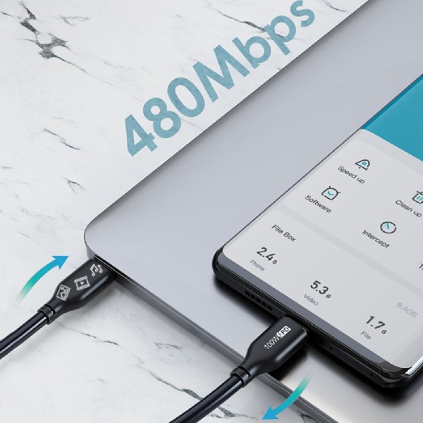 CABLETIME καλώδιο USB-C CM100, PD100W, E-MARK, USB 2.0, 5A, 1m, μαύρο CABLETIME καλώδιο USB-C CM100, PD100W, E-MARK, USB 2.0, 5A, 1m, μαύρο