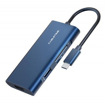 CABLETIME αντάπτορας USB-C σε HDMI+3xUSBΑ+USBC+SD+TF C160 4K 0.15m, μπλε CABLETIME αντάπτορας USB-C σε HDMI+3xUSBΑ+USBC+SD+TF C160 4K 0.15m, μπλε
