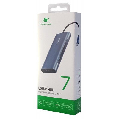 CABLETIME αντάπτορας USB-C σε HDMI+3xUSBΑ+USBC+SD+TF C160 4K 0.15m, μπλε CABLETIME αντάπτορας USB-C σε HDMI+3xUSBΑ+USBC+SD+TF C160 4K 0.15m, μπλε