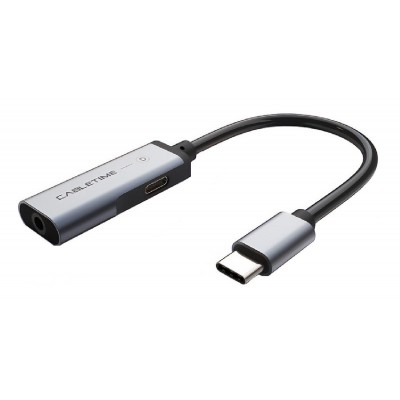 CABLETIME αντάπτορας USB-C σε USB-C + 3.5mm C160, Digital, 0.1m, μαύρος CABLETIME αντάπτορας USB-C σε USB-C + 3.5mm C160, Digital, 0.1m, μαύρος