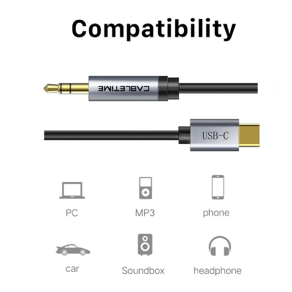 CABLETIME καλώδιο AUX USB Type-C σε 3.5mm C160, 1m, μαύρο