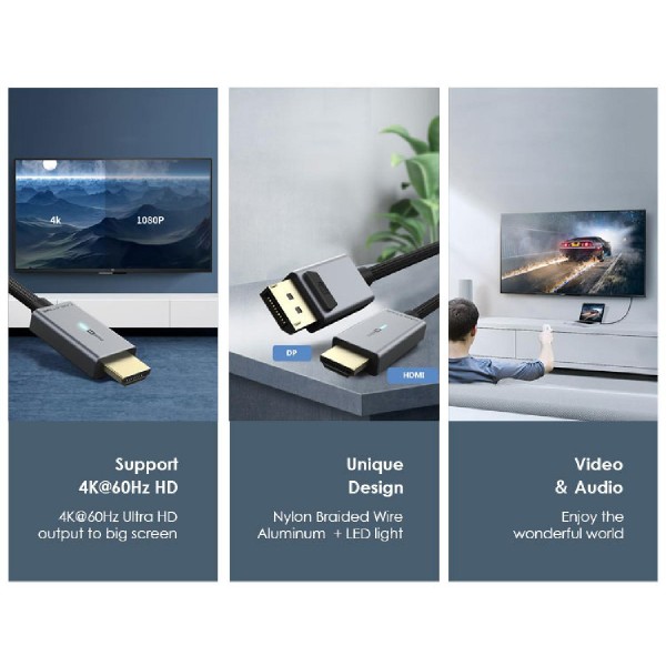 CABLETIME καλώδιο DisplayPort σε HDMI AV585, με LED, 4K, 1.8m, μαύρο CABLETIME καλώδιο DisplayPort σε HDMI AV585, με LED, 4K, 1.8m, μαύρο