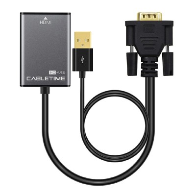 CABLETIME αντάπτορας VGA σε HDMI+USB AV582, 1080p, 0.15m, μαύρος CABLETIME αντάπτορας VGA σε HDMI+USB AV582, 1080p, 0.15m, μαύρος