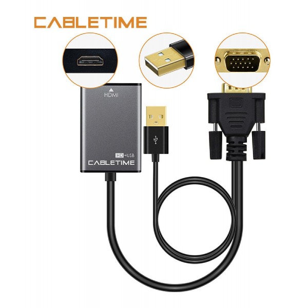 CABLETIME αντάπτορας VGA σε HDMI+USB AV582, 1080p, 0.15m, μαύρος CABLETIME αντάπτορας VGA σε HDMI+USB AV582, 1080p, 0.15m, μαύρος