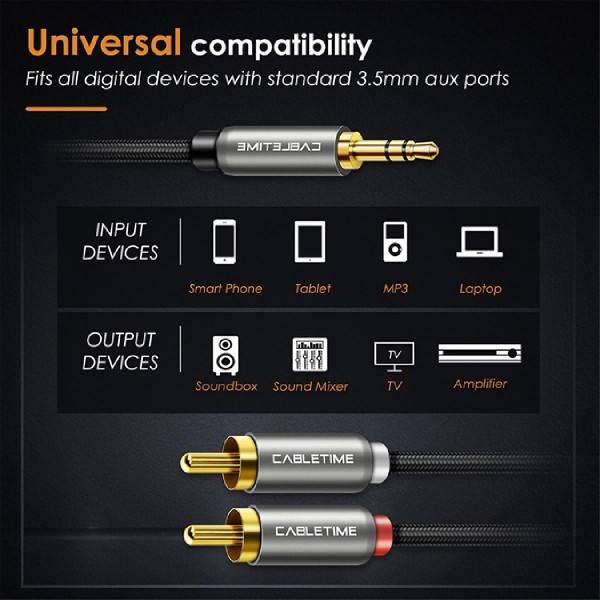 CABLETIME καλώδιο Stereo 3.5mm σε 2x RCA AV314, 3m, μαύρο CABLETIME καλώδιο Stereo 3.5mm σε 2x RCA AV314, 3m, μαύρο