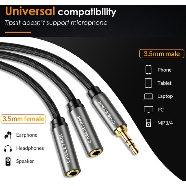 CABLETIME καλώδιο Stereo 3.5mm M σε 2x 3.5mm F AV309, 3pole, 0.2m, μαύρο CABLETIME καλώδιο Stereo 3.5mm M σε 2x 3.5mm F AV309, 3pole, 0.2m, μαύρο