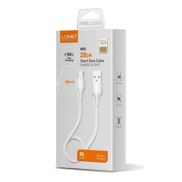LDNIO καλώδιο USB-C σε USB LS540, 2.4A, 20cm, λευκό LDNIO καλώδιο USB-C σε USB LS540, 2.4A, 20cm, λευκό