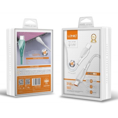 LDNIO καλώδιο USB-C σε USB-C LC611C, 65W PD, 1m, πράσινο LDNIO καλώδιο USB-C σε USB-C LC611C, 65W PD, 1m, πράσινο