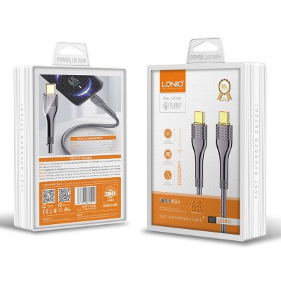 LDNIO καλώδιο USB-C σε USB-C LC651C, 65W, 1m, γκρι LDNIO καλώδιο USB-C σε USB-C LC651C, 65W, 1m, γκρι