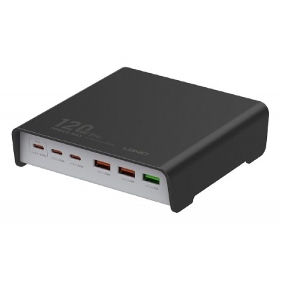 LDNIO σταθμός φόρτισης Q605, 3x USB-C & 3x USB, 120W, PD/QC, μαύρος LDNIO σταθμός φόρτισης Q605, 3x USB-C & 3x USB, 120W, PD/QC, μαύρος